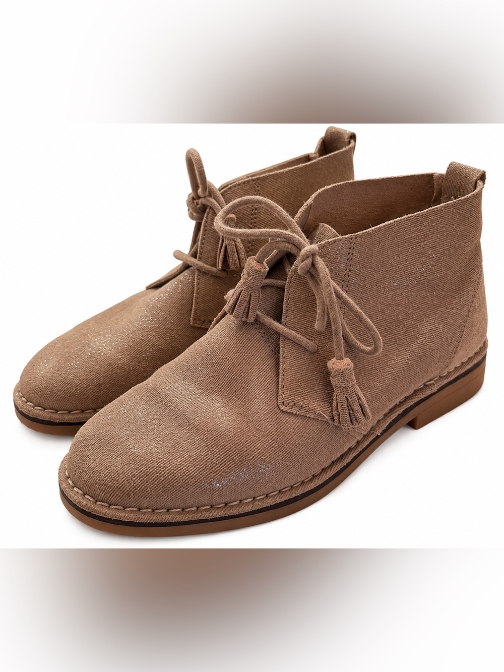 Hush Puppies Women’s Size 8 M Taupe Suede Chukka Ankle Boots Tassel Lace Up